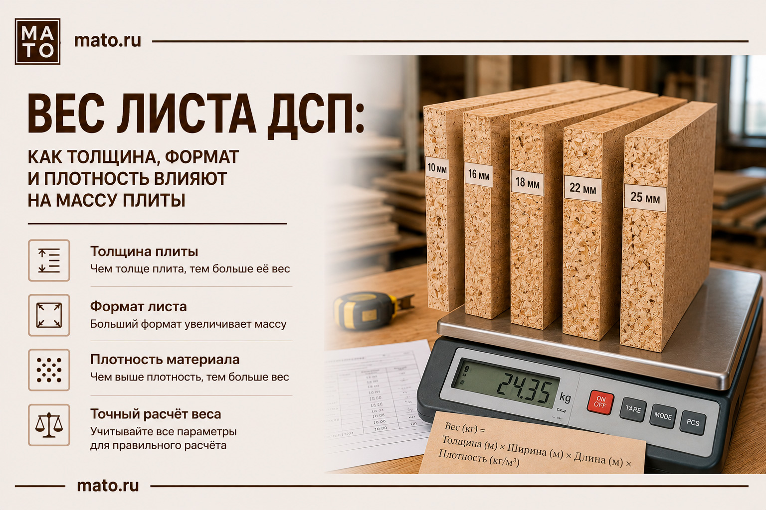 Вес листа ДСП: как толщина, формат и плотность влияют на массу плиты