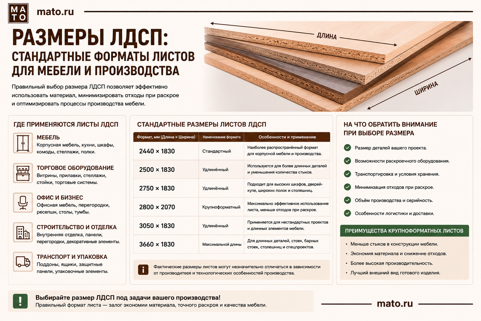 Размеры ЛДСП: стандартные форматы листов для мебели и производства