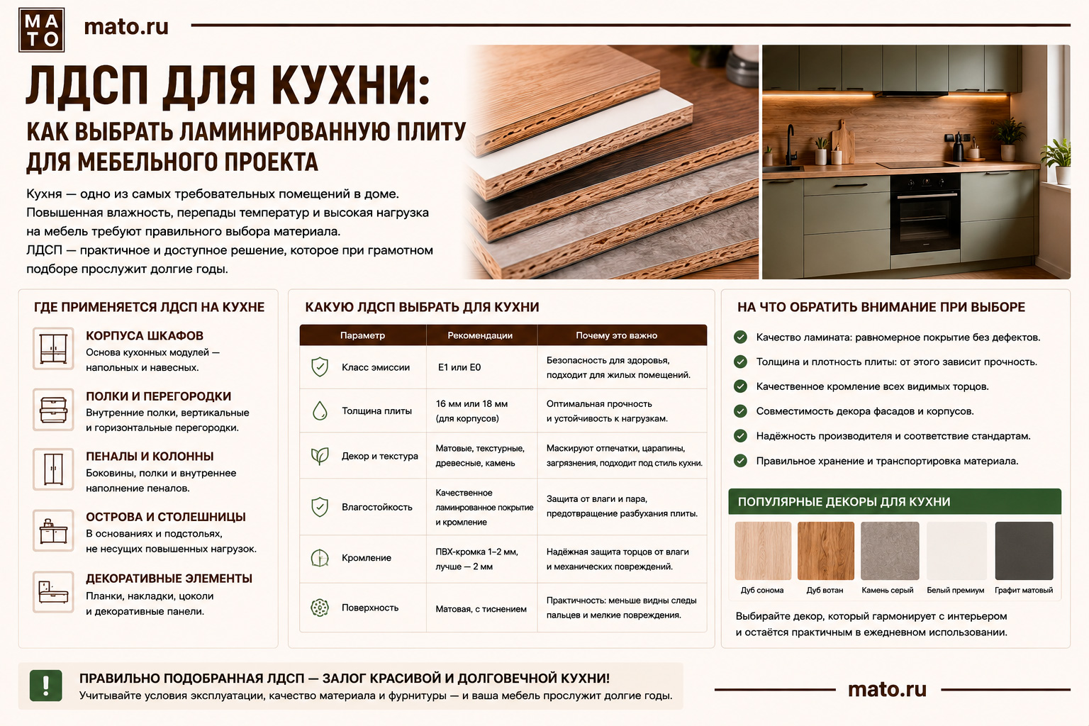 ЛДСП для кухни: как выбрать ламинированную плиту для мебельного проекта