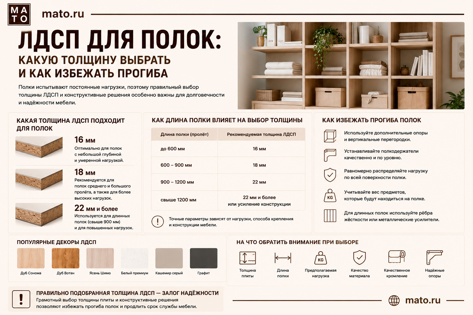 ЛДСП для полок: какую толщину выбрать и как избежать прогиба