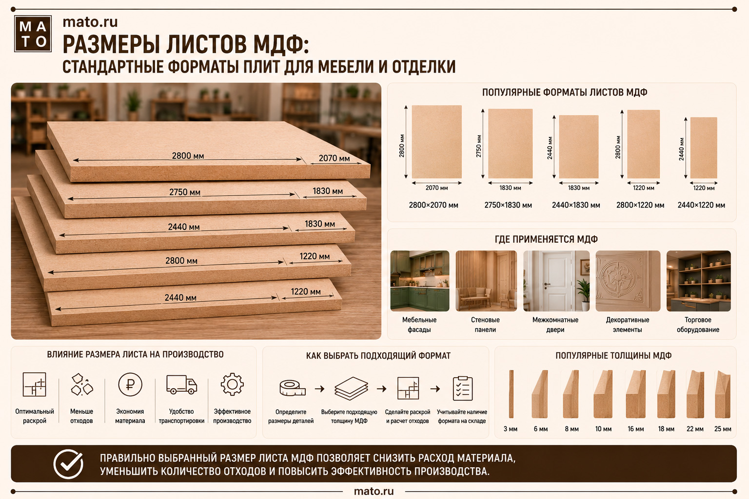 Размеры листов МДФ: стандартные форматы плит для мебели и отделки