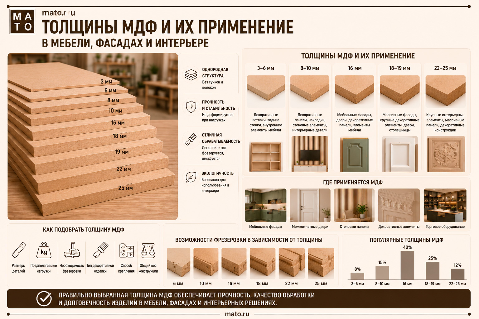 Толщины МДФ и их применение в мебели, фасадах и интерьере