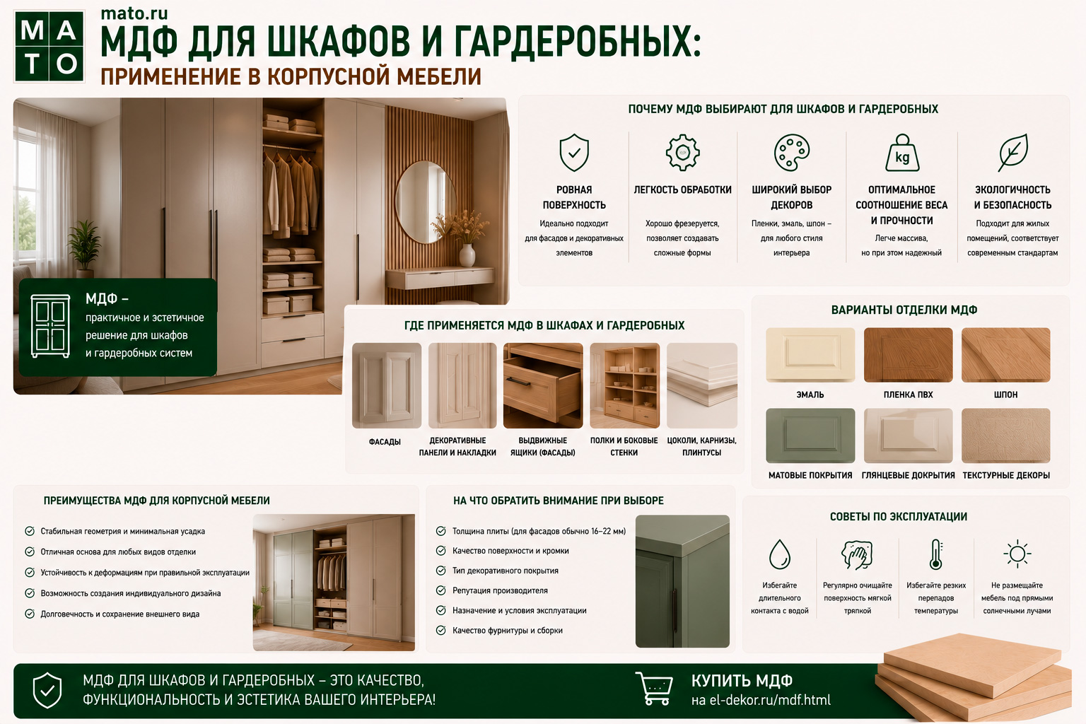 МДФ для шкафов и гардеробных: применение в корпусной мебели