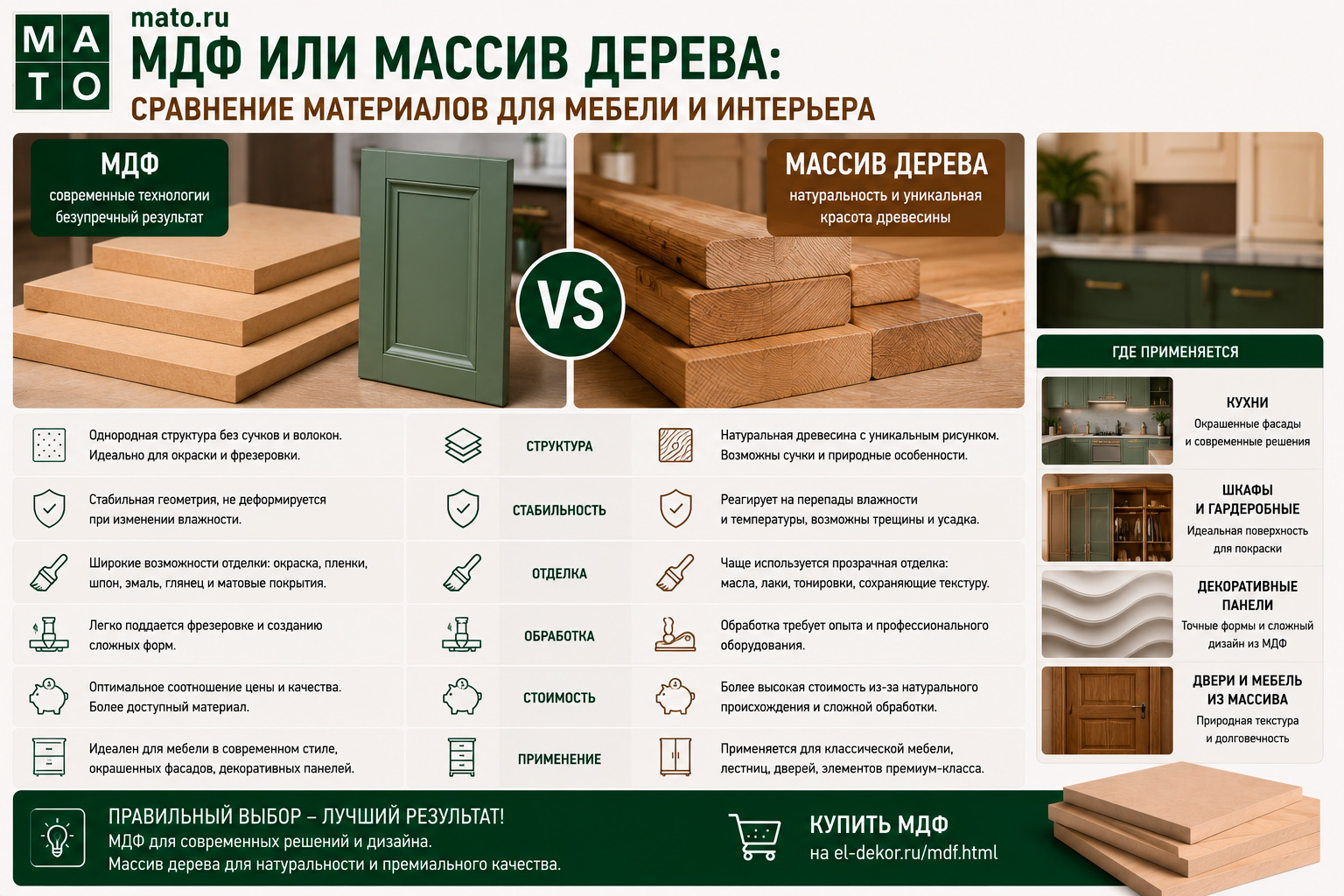 МДФ или массив дерева: сравнение материалов для мебели и интерьера