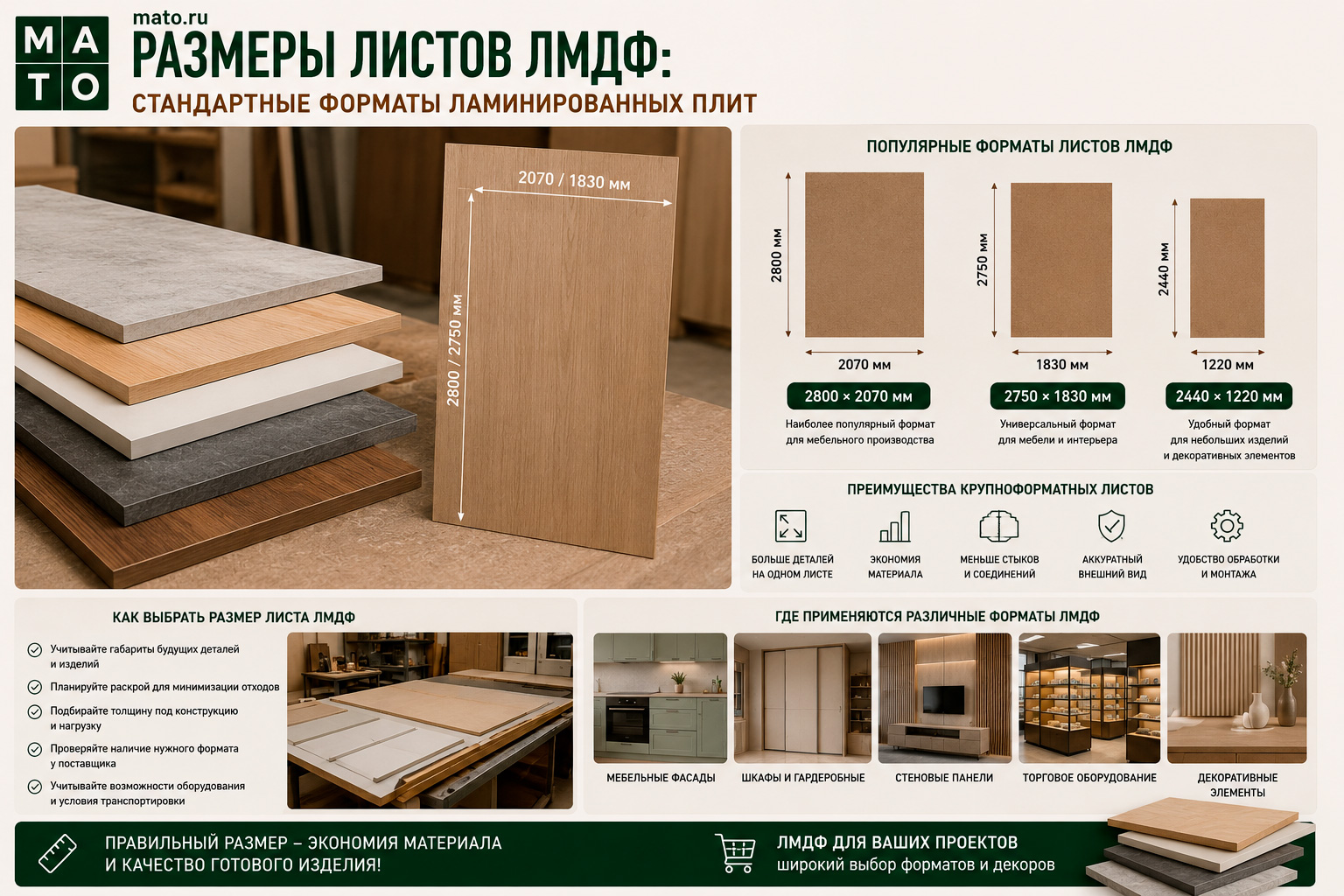 Размеры листов ЛМДФ: стандартные форматы ламинированных плит