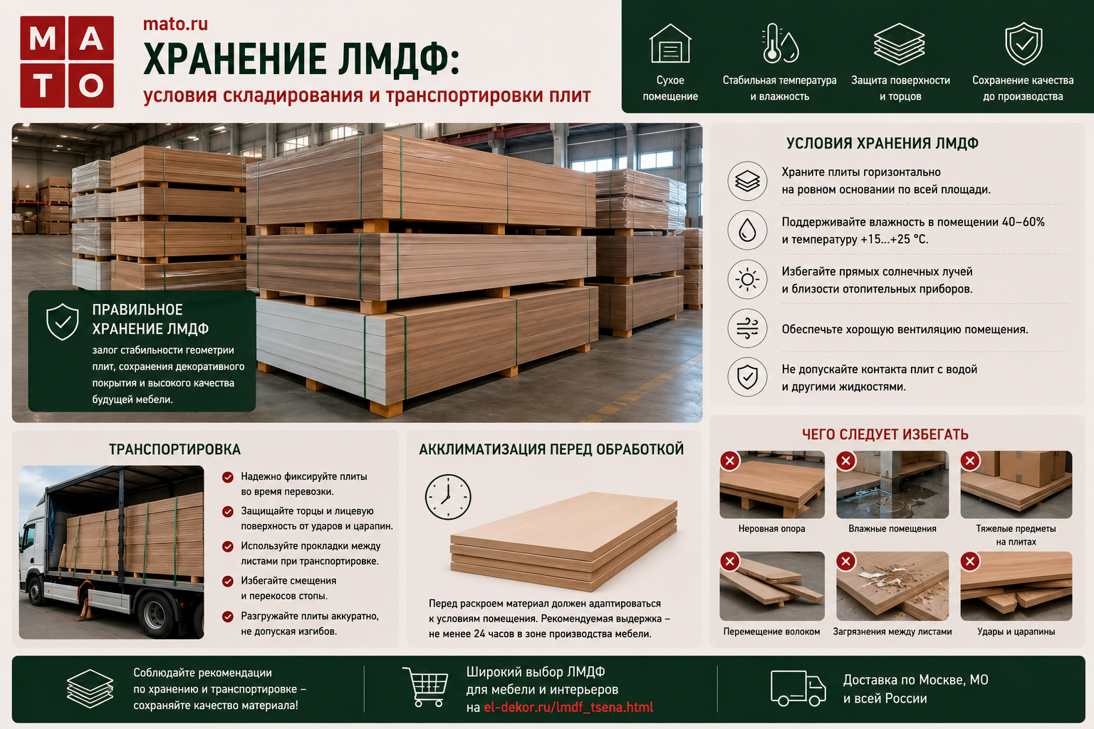 Хранение ЛМДФ: условия складирования и транспортировки плит